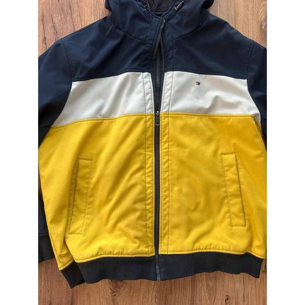 Tommy Hilfiger Mens Yen Softshell Hooded Jacket‎ Navy White Yellow Size XL